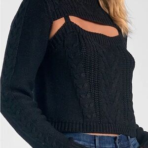 NWOT Elan Cutout Cable Knit Cropped Sweater